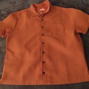 NWT NEGATIVE SPACE Boxy Fit waffle orange SS button up shirt size L